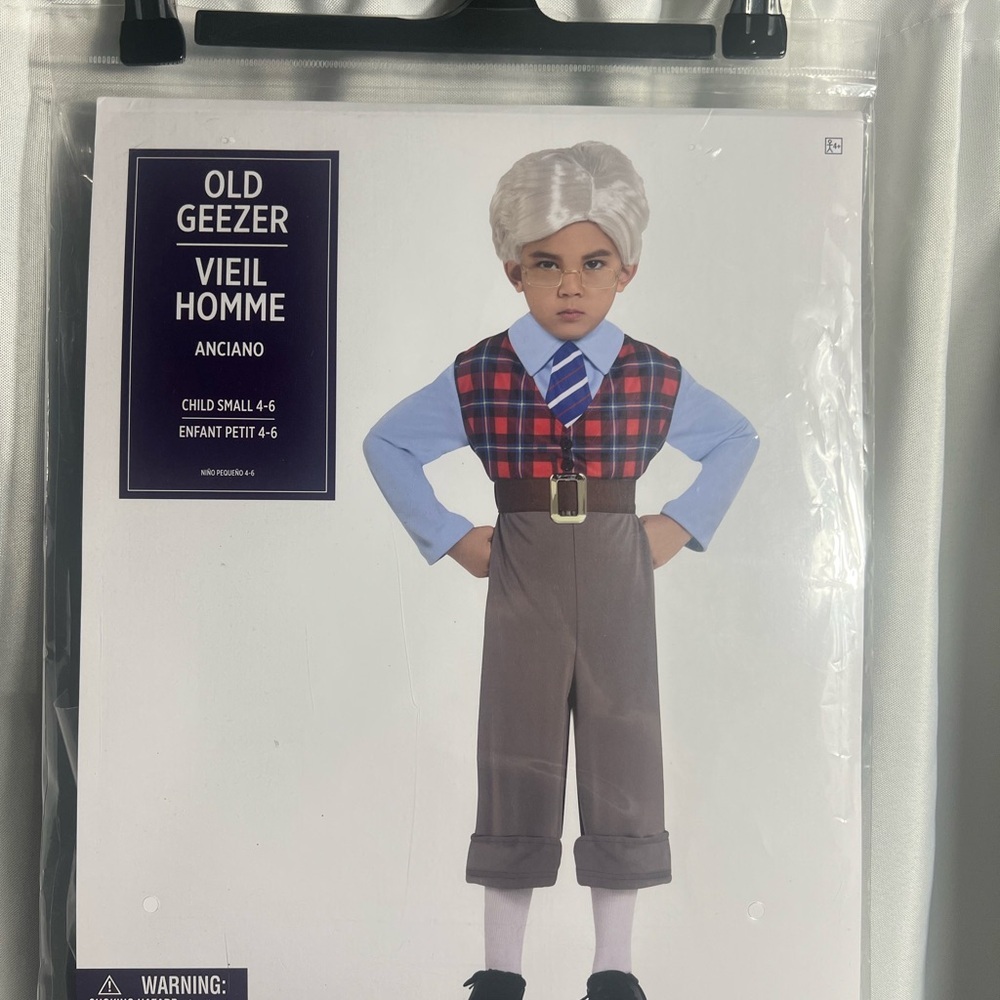 Old Geezer Halloween Costume for Kids Party City Size Small 4-6 2PCS NWT